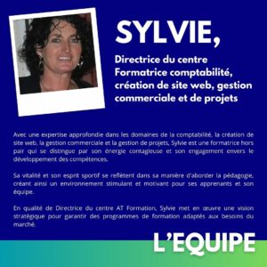 Sylvie Formatrice en initiation comptabilité, perfectionnement comptabilité, comptable assistant, préparer la paie, wordpress, création de site internet, gestion commerciale, titre ascom et directrice du centre at formation Nimes et formation à distance