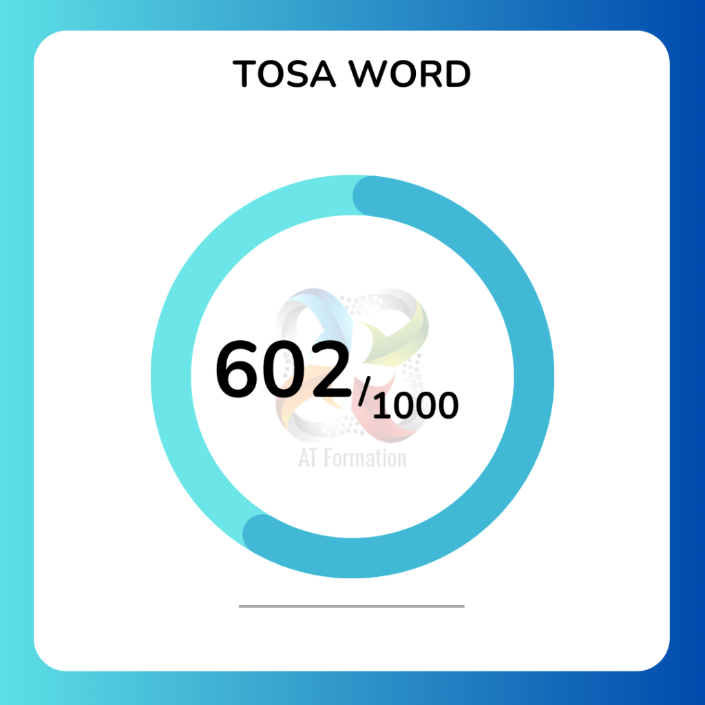 TAUX OBTENTION TOSA WORD 2024 at formation nimes